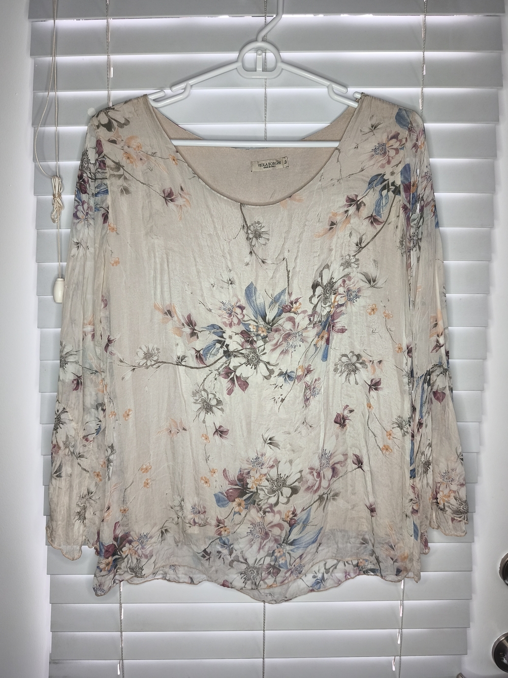 Viola Borghi 100%Silk Floral Blouse Sheer Top Made In Italy Boho Peasant M Flowy